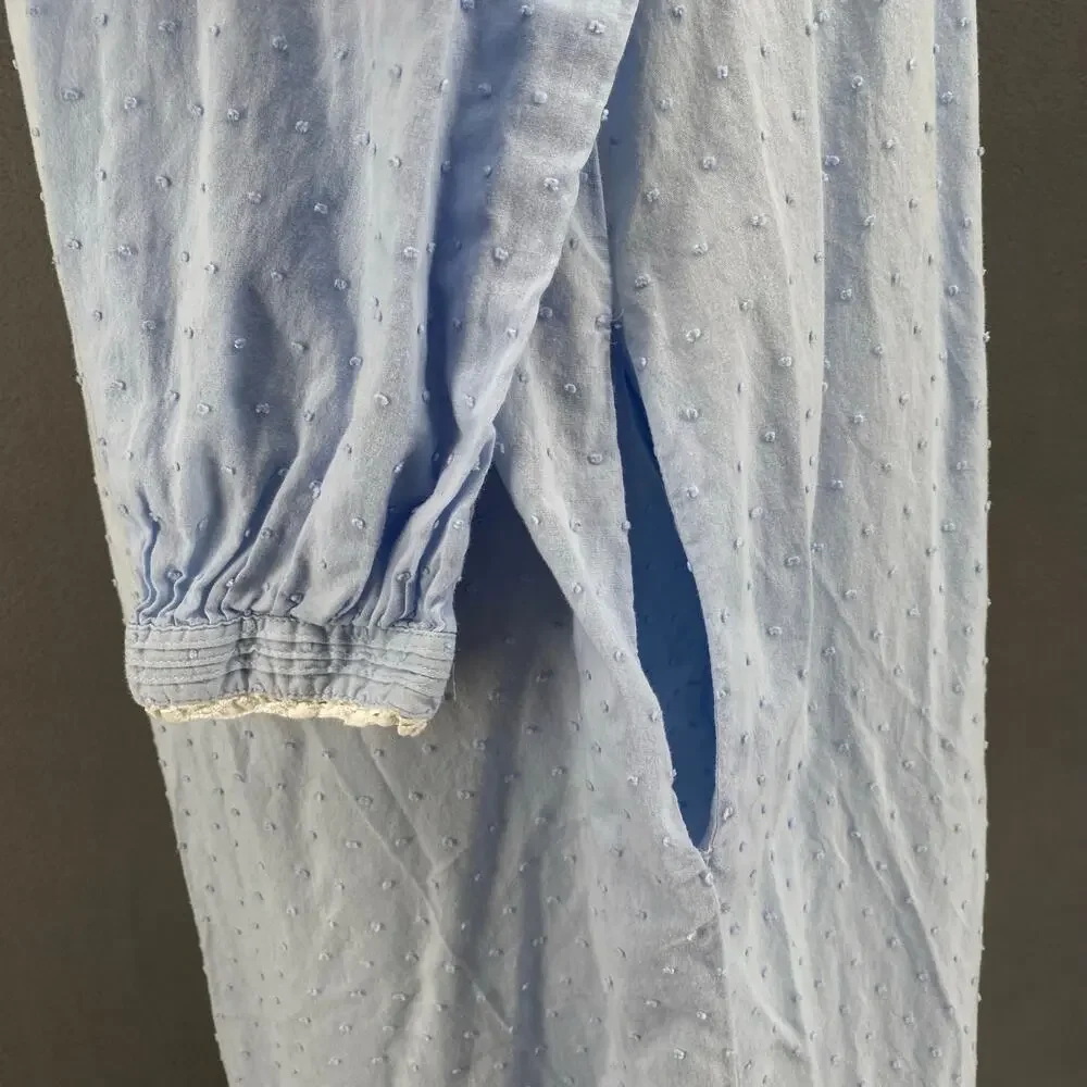 Eileen West Swiss Dot Button Down Cotton Nightgown Womens S Blue Pockets Cottage